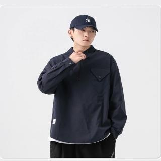 【米蘭精品】現貨+預購 襯衫長袖上衣(秋季純色翻領休閒男上衣74ge20)