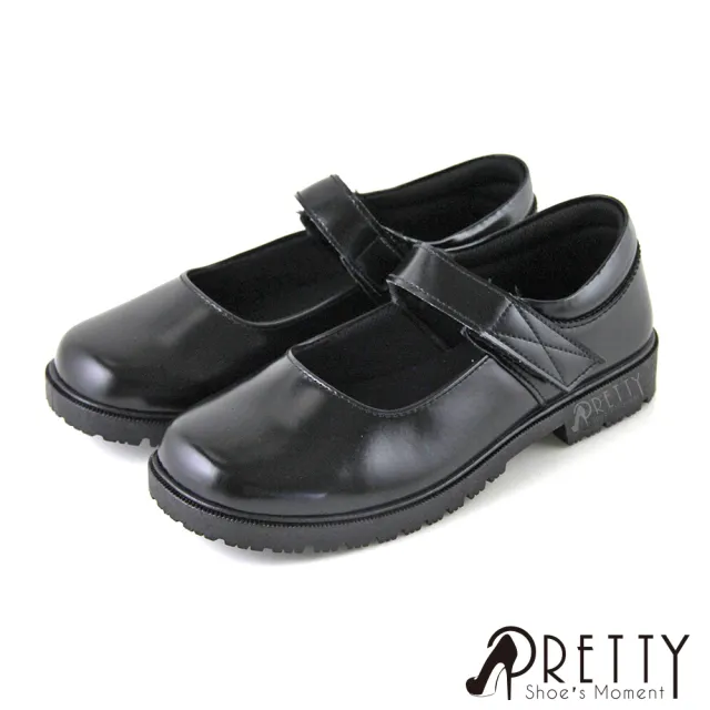 【Pretty】女學生鞋 學生皮鞋 小皮鞋 瑪莉珍 沾黏帶 學院風 台灣製(黑色)