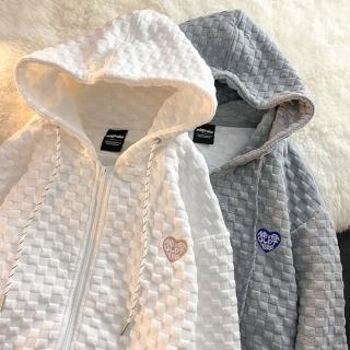 【Amirr 艾米爾】★華夫格連帽拉鍊開衫外套(女上衣/長袖/薄款)