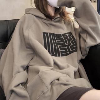 【Amirr 艾米爾】現貨 復古印花加絨連帽衛衣※(女上衣/長袖/帽T/售完不補)