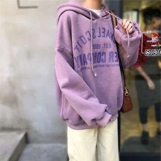 【Amirr 艾米爾】★ 加絨加厚連帽寬鬆抽繩衛衣(女上衣/長袖/保暖)