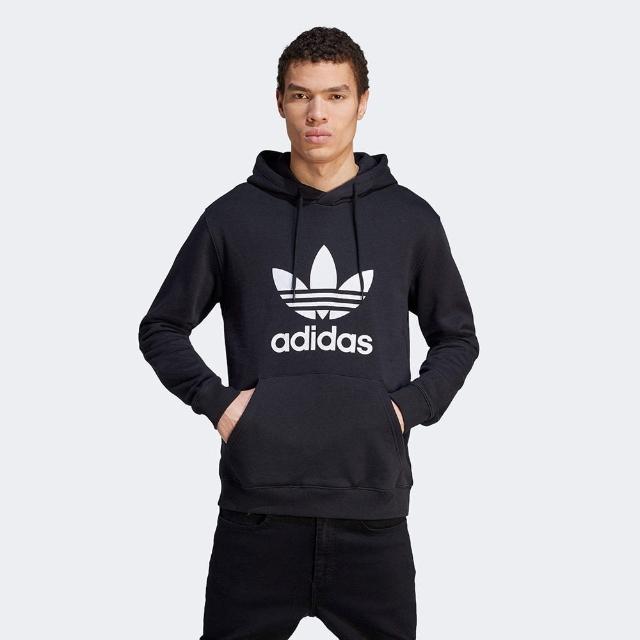 【adidas 愛迪達】上衣 男款 長袖上衣 帽T 運動 三葉草 TREFOIL HOODY 黑 IM4489