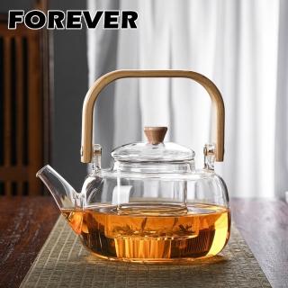【FOREVER 鋒愛華】木柄提手高硼矽玻璃泡茶壺