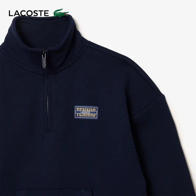 【LACOSTE】女裝-高領拉鍊抓絨運動衫(海軍藍)