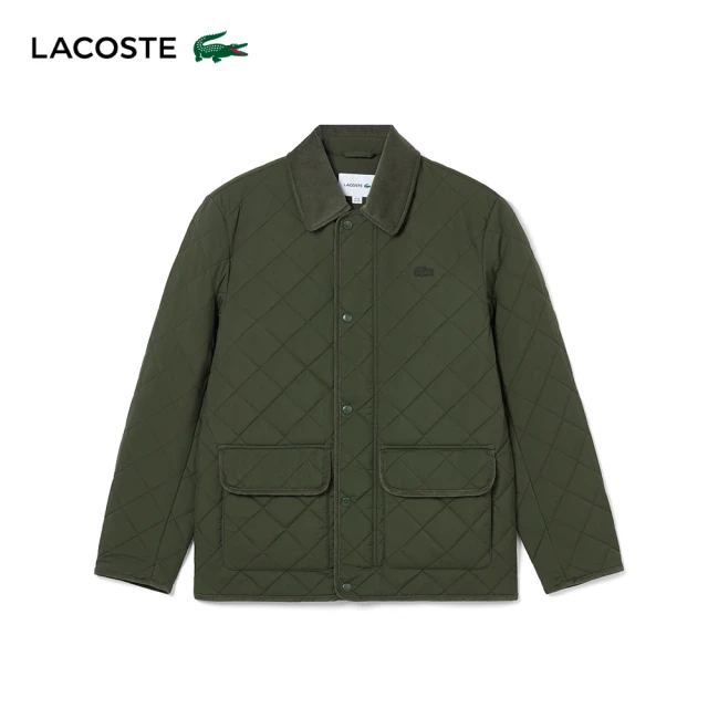 LACOSTE 男裝-格紋鋪棉大口袋外套(綠色)