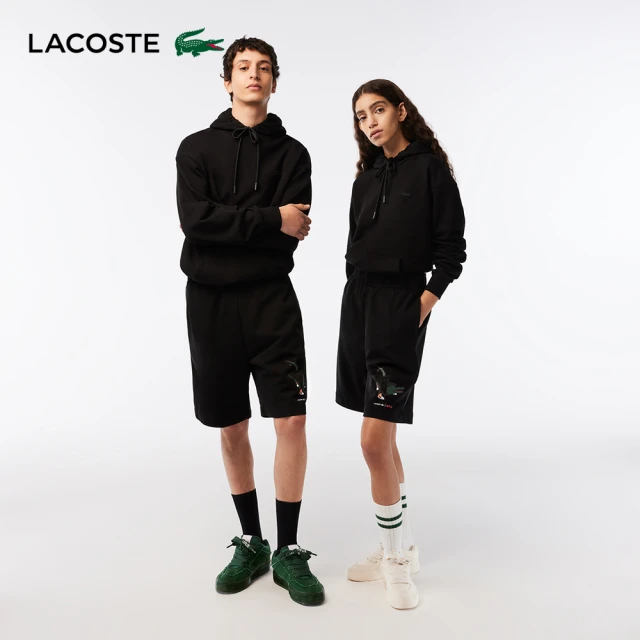 LACOSTE 中性款-Lacoste x Netflix棉質亞森羅蘋鱷魚短褲(黑色)