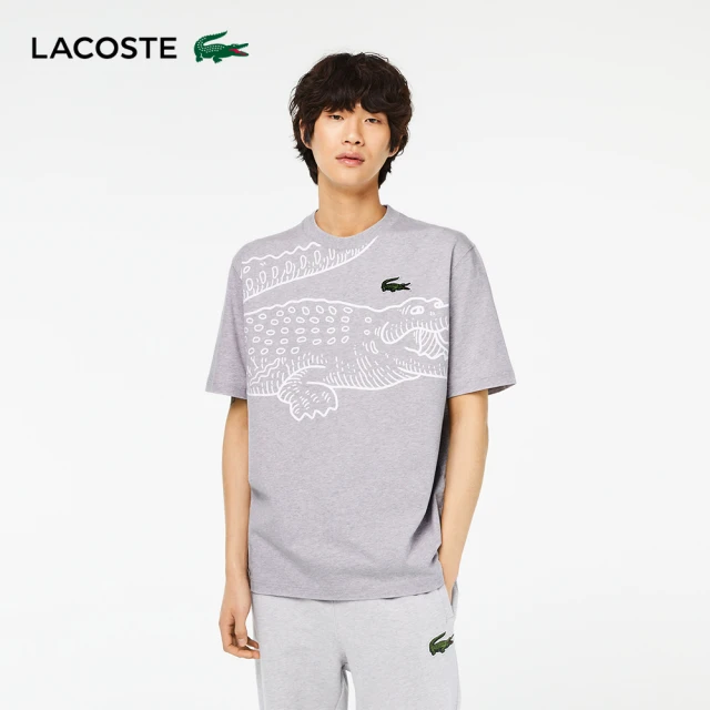 LACOSTE 男裝-Lacoste圓領寬鬆巨大鱷魚T恤(灰色)