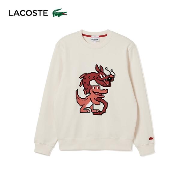 【LACOSTE】中性款-龍年印花棉質上衣(米色)