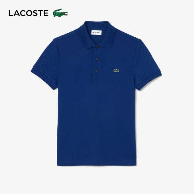 LACOSTE 中性款-合身印花網眼布短袖Polo衫(藍色)