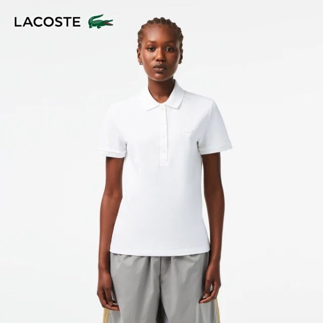 LACOSTE 女裝-緊身彈性棉短袖Polo衫(白色)折扣推