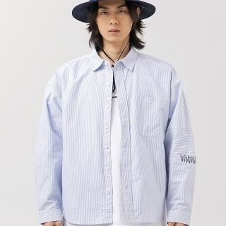 【米蘭精品】現貨+預購 襯衫長袖上衣(純棉翻領條紋刺繡男女上衣3色74ge39)