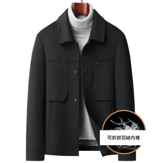 【米蘭精品】現貨+預購 羊毛大衣毛呢外套(保暖翻領口袋雙面呢羽絨男外套2色74hh14)