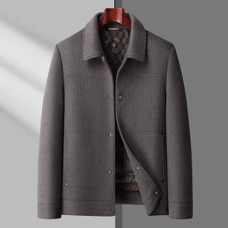 【米蘭精品】現貨+預購 羊毛大衣毛呢外套(保暖翻領羽絨內膽雙面呢男外套3色74hh5)