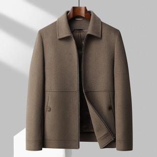 【米蘭精品】現貨+預購 羊毛大衣毛呢外套(保暖鵝絨內膽翻領雙面呢男外套2色74hh10)