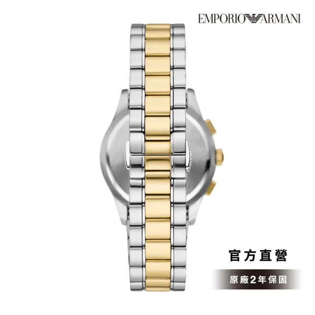 【EMPORIO ARMANI 官方直營】Paolo 輝煌紳士計時手錶 銀色 x 金色不鏽鋼鍊帶 42MM AR11527