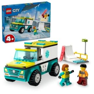 【LEGO 樂高】城市系列 60403 緊急救護車和單板滑雪者(玩具車 交通工具)