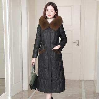 【巴黎精品】現貨+預購 真皮皮衣羊皮外套(保暖長版狐狸毛連帽綿羊皮羽絨女外套a1dt19)