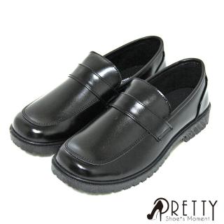【Pretty】女學生鞋 學生皮鞋 小皮鞋 樂福鞋 低跟 圓頭 學院風 臺灣製(黑色)
