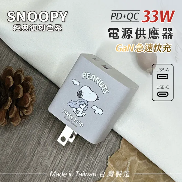 【SNOOPY 史努比】復刻款 33W GaN氮化鎵 兩孔1C1A 快充充電器