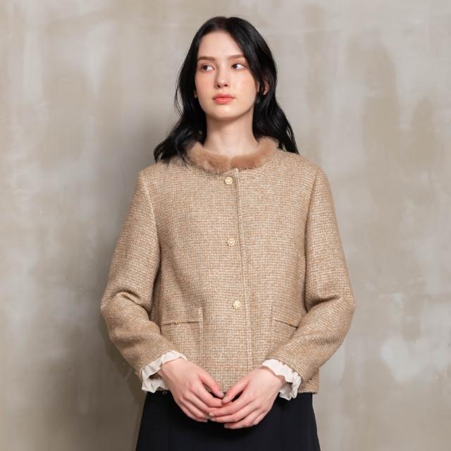 【perng yuh 芃諭名品】柔美輕奢 嵌蔥 毛領 軟花呢 外套(2023 AW Collection｜2C秋冬系列)