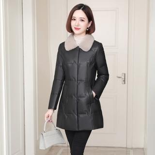 【巴黎精品】現貨+預購 真皮皮衣羊皮外套(保暖中長款小翻領綿羊皮羽絨女外套a1dt38)