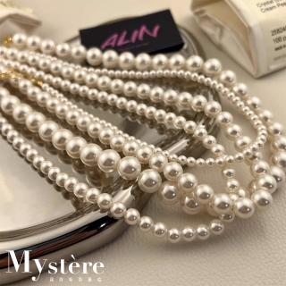 【my stere 我的時尚秘境】秘境輕奢款-歐美典雅透亮皮光珍珠鎖骨鍊(復古時尚 赫本風 10mm 可多條穿搭)