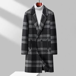 【米蘭精品】現貨+預購 羊毛大衣毛呢外套(保暖雙排扣格紋修身雙面呢男外套74hh31)