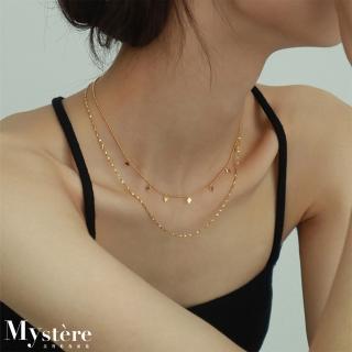 【my stere 我的時尚秘境】現貨-小清新方塊亮片螺旋金珠雙設計項鍊(鎖骨鍊 雙層項鍊 聖誕禮物