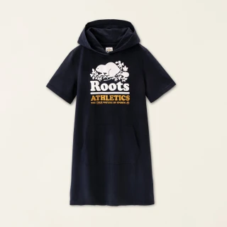 【Roots】Roots女裝-#Roots50系列 海狸LOGO有機棉修身連帽洋裝(軍藍色)
