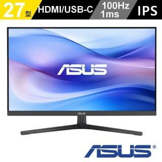 【ASUS 華碩】VU279CFE 27型 IPS 100Hz USB-C 護眼螢幕-靜謐藍(Adaptive-Sync/1ms/低藍光不閃屏)