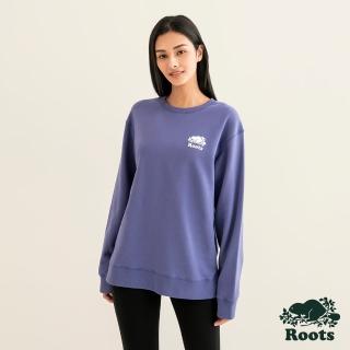 【Roots】Roots女裝-絕對經典系列 左胸海狸LOGO大學T(藍色)
