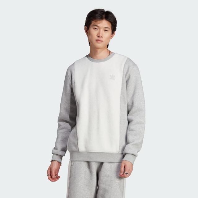 【adidas 愛迪達】上衣 男款 長袖上衣 大學T 運動 國際碼 ESS+ CREW RVS OR 灰白 IM4448