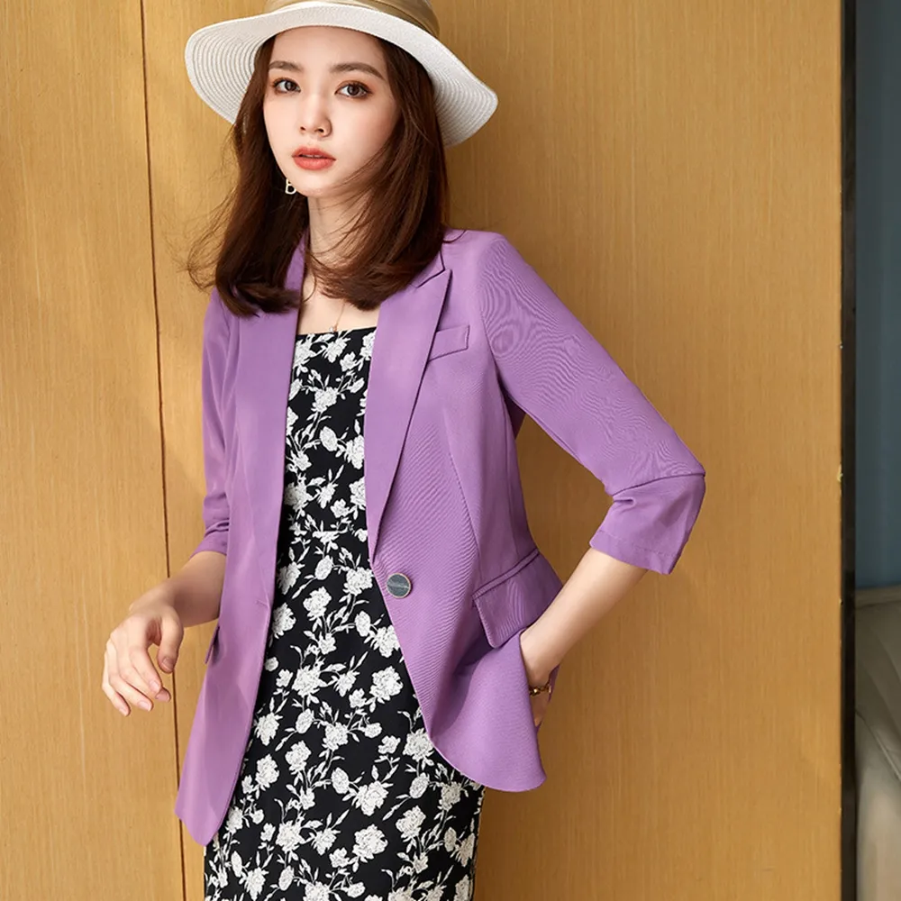 【SZ】玩美衣櫃紫色七分袖單扣西裝外套女-M