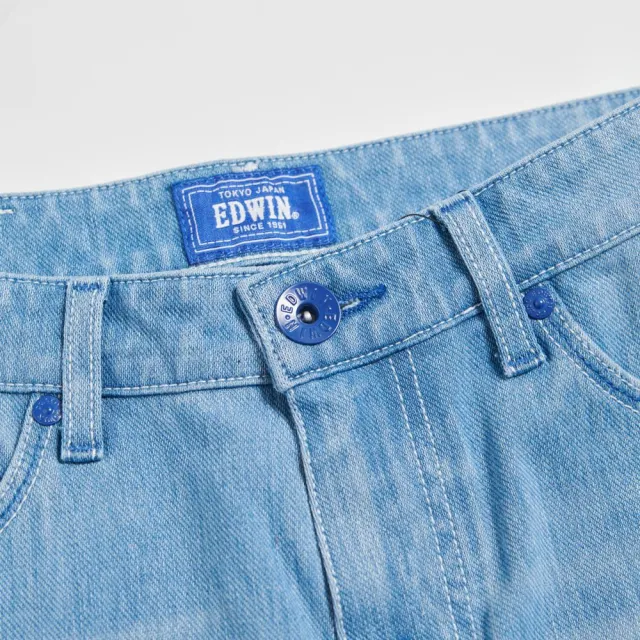【EDWIN】女裝 EDGE x JERSEYS 迦績 超彈力丹寧錐形牛仔褲(石洗藍)