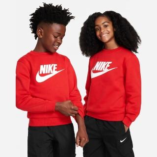 【NIKE 耐吉】上衣 大童 男童 女童 長袖上衣 運動 刷毛 K NSW CLUB FLC CREW LS HBR 紅 FD2992-657