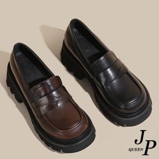 【JP Queen New York】復古擦色學院風小尺碼內增高粗跟樂福鞋小皮鞋(2色可選)