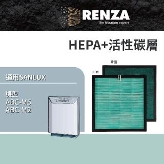 【RENZA】適用SANLUX 臺灣三洋 ABC-M5 ABC-M2 空氣清淨機(2合1HEPA+活性碳濾網 濾芯)
