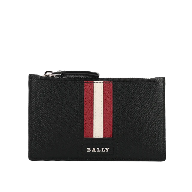 BALLY Tenley 紅白條紋防刮牛皮拉鍊卡片夾/零錢包