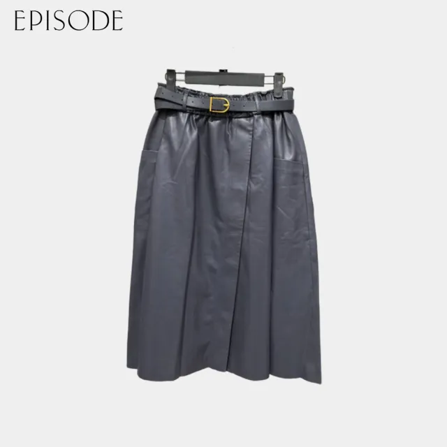 【EPISODE】時尚百搭鬆緊腰寬鬆羊皮長皮裙E35101（黑灰）