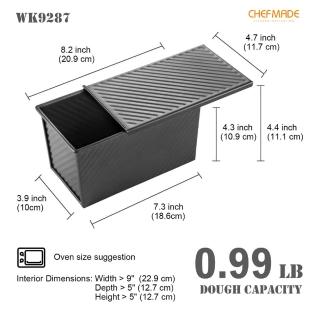 【Chefmade 學廚】450g半條吐司盒吐司模(WK9287黑色波紋帶蓋吐司盒)