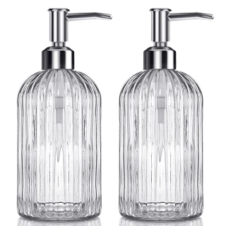 【AHOYE】透明玻璃按壓瓶 500mL 2瓶入 洗手乳 沐浴乳 洗髮乳 分裝瓶
