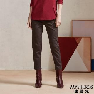 【MYSHEROS 蜜雪兒】修身休閒長褲 前釦拉鍊設計 嫘縈白點(咖啡)