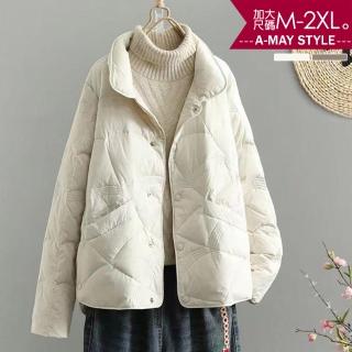 【Amay Style 艾美時尚】中大尺碼女裝 日韓設計立領加厚仿羽絨保暖鋪棉外套。M-2XL(2色.現貨+預購)