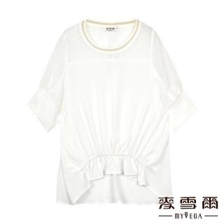 【MYVEGA 麥雪爾】點點燒花金蔥領邊五分袖雪紡上衣-白