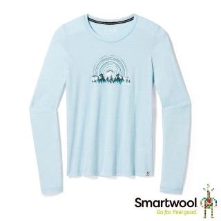【SmartWool官方直營】女塗鴉長袖 夏日依山 天空霧藍(美麗諾羊毛衣 吸濕排汗 抑菌抗臭 親膚透氣 日常穿搭)