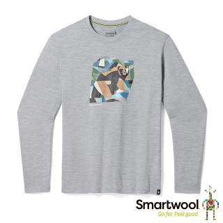 【SmartWool官方直營】塗鴉長袖熊熊剪影 淺灰色(美麗諾羊毛衣 吸濕排汗 抑菌抗臭 親膚透氣 日常穿搭)