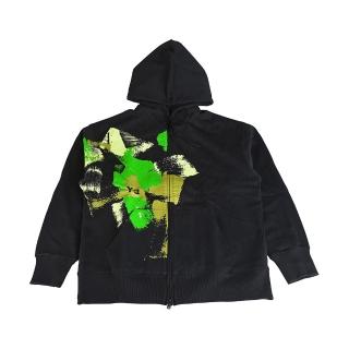 【Y-3 山本耀司】Y-3黑字LOGO棉質刷漆圖案設計抽繩連帽寬鬆長袖外套(黑)