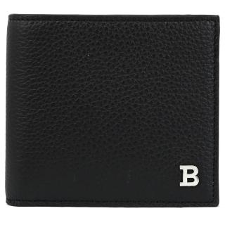 【BALLY】BYIE 金屬B字LOGO小牛皮雙層4卡零錢短夾(黑)