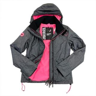 【Superdry】人字紋黑灰/粉 女外套 連帽 防風衣 三拉鍊 夾克 刷毛 外套 風衣 平輸品(三拉鍊防風衣5329BO5)