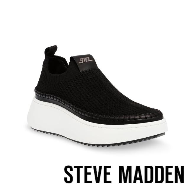 【steve madden】DOUBLESHOT 編織布厚底襪套休閒鞋(黑色)